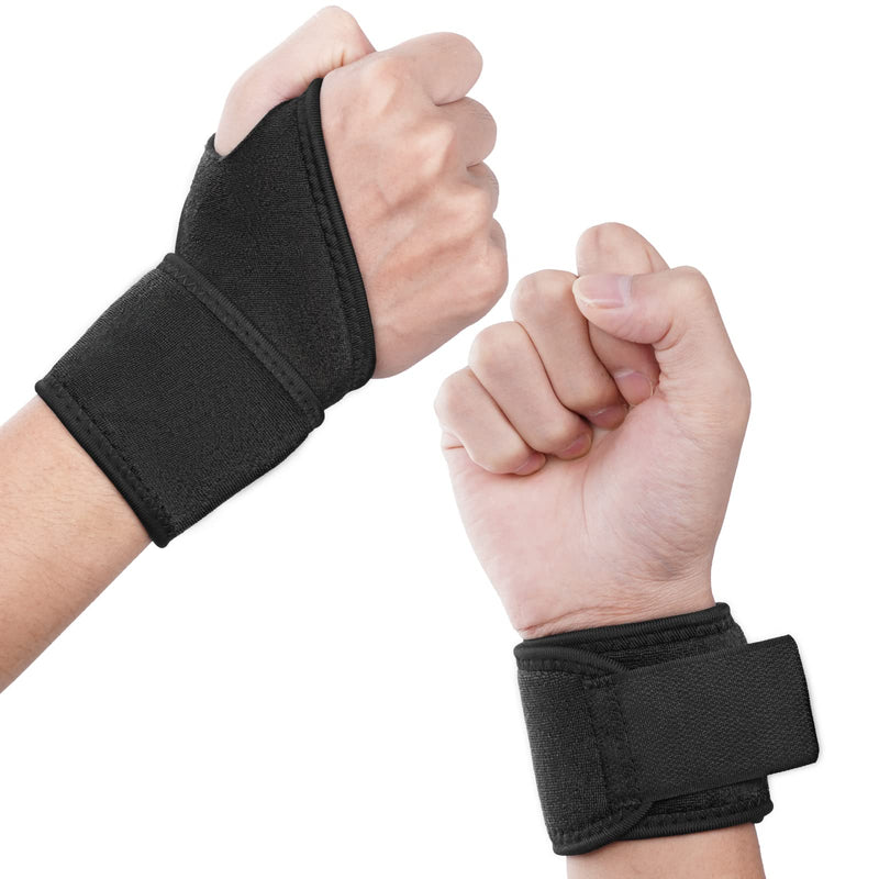 URAQT Wrist Support, 2 Pack Adjustable Wrist Strap for Men Women, Carpal Tunnel Compression Wrist Wraps for Tendonitis Pain Relief, Sports Protecting, Injury Recovery, Wrist Brace for Right&Left Hand Black - NewNest Australia