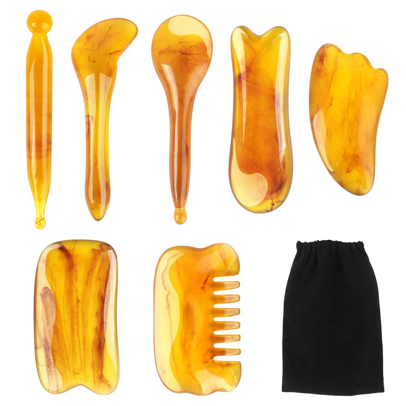 7 PCS Gua Sha Scraping Massage Tool Gua Sha Facial Massage Tool Natural Resin Gua Sha Scraper Board Health Care Beauty Body Face Massage Tool for Unblock Meridians Eliminate Fatigue - NewNest Australia