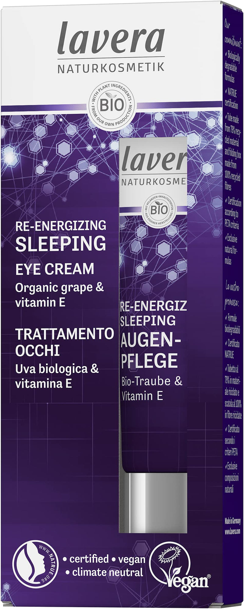 lavera Re-Energizing Sleeping Eye Cream - Natural Cosmetics - vegan - Organic Grape & Natural Vitamin E - certified - 15ml - NewNest Australia