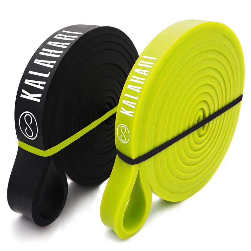 KALAHARI Resistance Bands Pull Up assist plus exercise Ebook – Power band Fitness for Strength Training, Gym, Yoga, Sport, Home, Stretching, Crossfit - Powerlifting long loop bands BLACK + YELLOW YELLOW + BLACK (15 - 65 LBS) - NewNest Australia