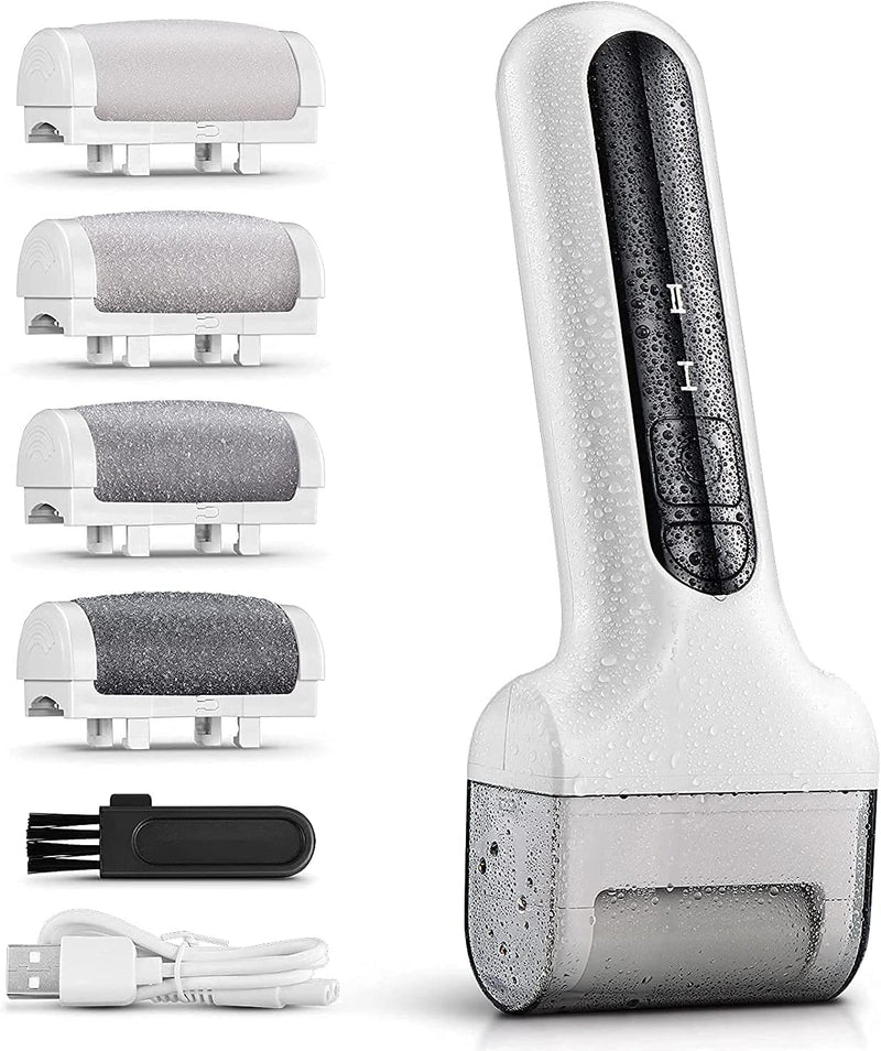 Electric Foot File Hard Skin Remover Foot Rechargeable Waterproof with 4 Rollers 2 Speeds Remove Cracked Heels Dry Dead Skin Pedicure Tool Callus Foot Care Exfoliator Scrubber Skin Smoothing Treatment White - NewNest Australia