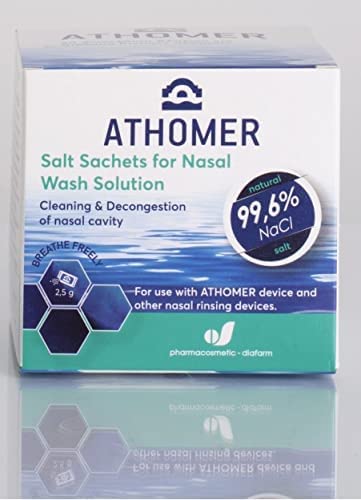 Athomer Nasal Wash Salt - 50 Sachets x 2.5g of Sea Water Salt - Cleans and Decongests The Nasal Cavity - Moisturizing Nasal Sprayer for Adults and Kids - NewNest Australia