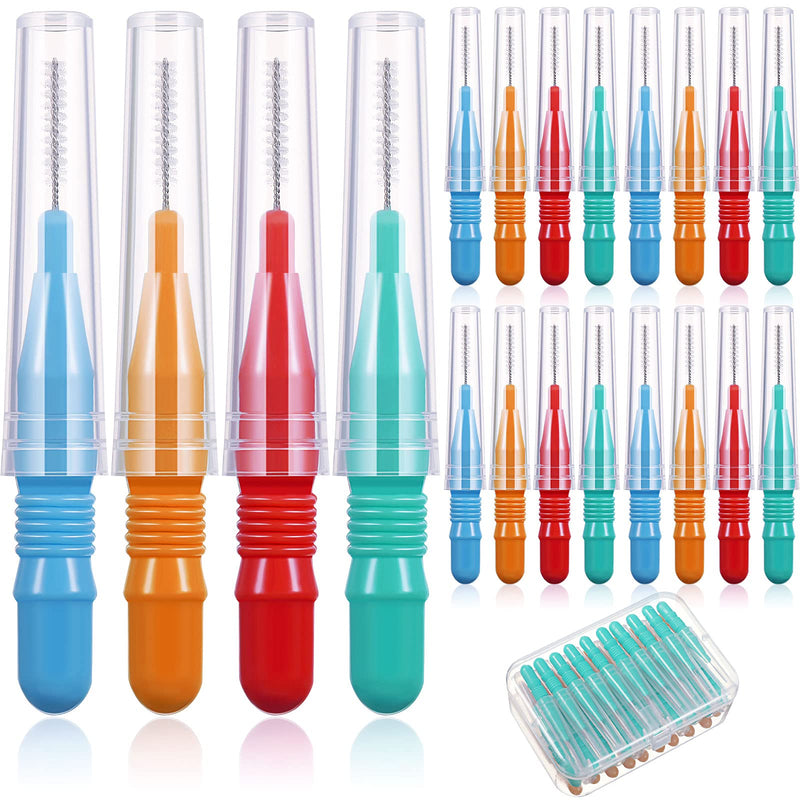 Interdental Brush Toothpick Dental Tooth Flossing Head Dental Brush Oral Dental Flosser Toothpick Cleaners Tooth Cleaning Tool with Storage Box, Red, Blue, Green, Orange (20) 20 - NewNest Australia