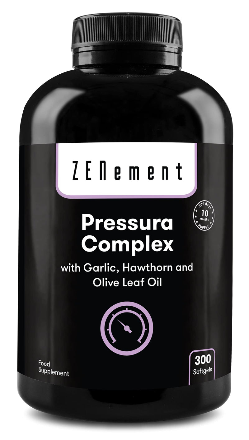 Zenement | Pressura Complex, with Garlic, Hawthorn and Olive Leaf Oil, 300 Softgels | for Blood Pressure and Cardiovascular Health | 100% Natural Ingredients. No Additives, Soy Free - NewNest Australia