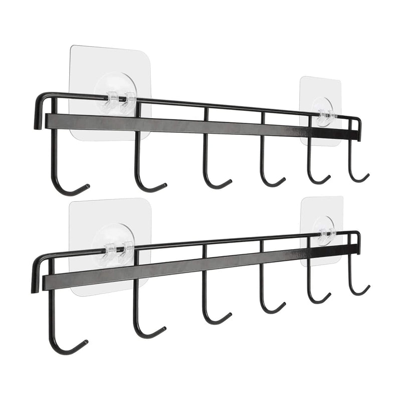 Jeowoqao Utensil Hangers with 6 Hooks Space Saving Wall Utensil Holder Kitchen Utensil Hooks No Drilling Wall Mounted Adhesive Wall Hooks Rack for Kitchen Bathroom Bedroom 2 Packs (Black) - NewNest Australia