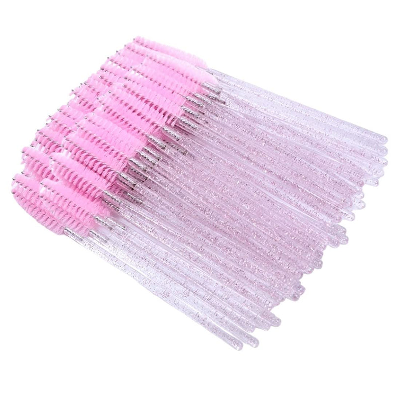 ÂME BY M 100pcs Disposable Mascara Wands Pink Crystal Eyelash Brush Eyebrow Brush Spoolie Eyelash Applicator Lash Extension Eyebrow Comb Castor Oil Brush Makeup Tool - NewNest Australia
