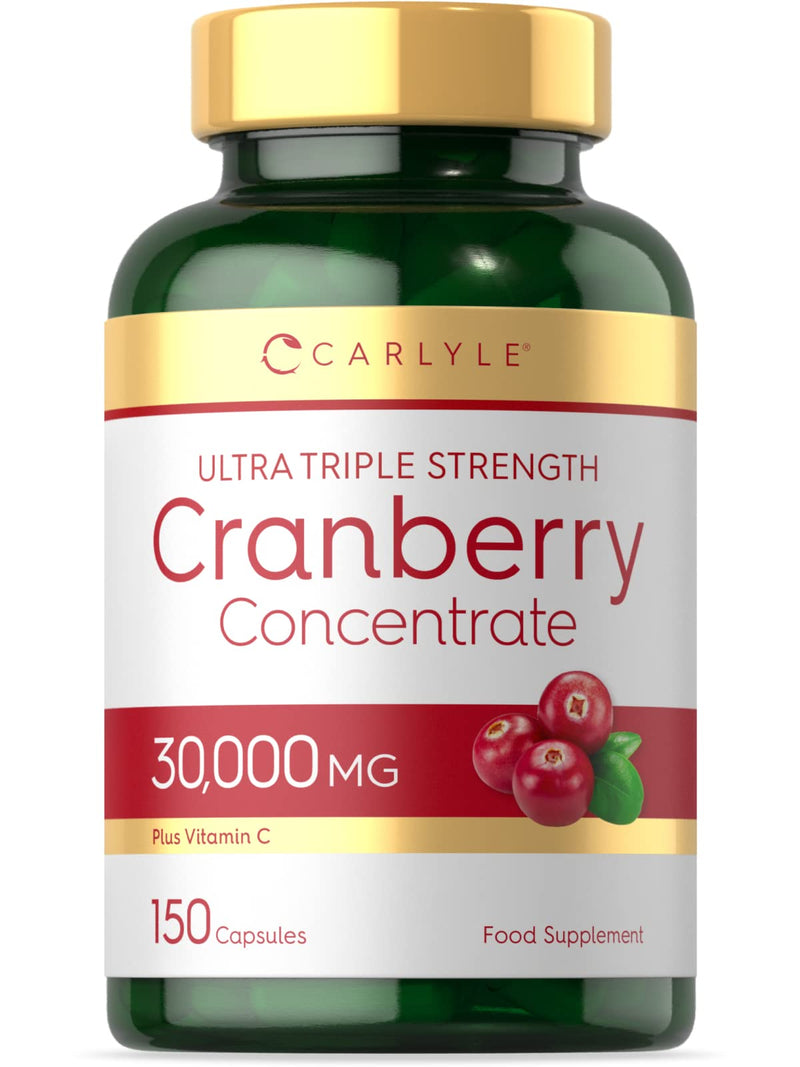 Triple Strength Cranberry 30,000mg Plus Vitamin C | 150 Capsules | High Strength Daily Supplement | Fast Acting | UTI Support for Men & Women | No Artificial Preservatives | by Carlyle - NewNest Australia