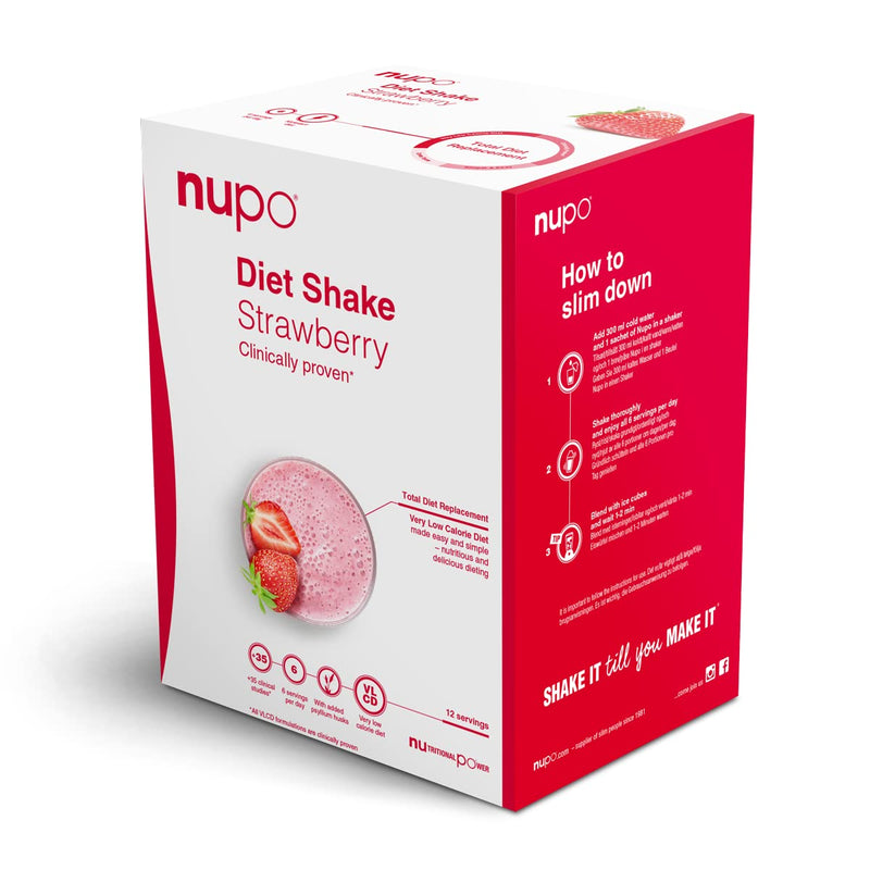 NUPO Diet Shake Strawberry – Premium Diet Shakes for Weight Loss I Clinically Proven Meal Replacement Shake for Efficient Weight Reduction I 12 Servings I Very Low-Calorie Diet, Gluten Free, GMO Free 384 g (Pack of 1) - NewNest Australia