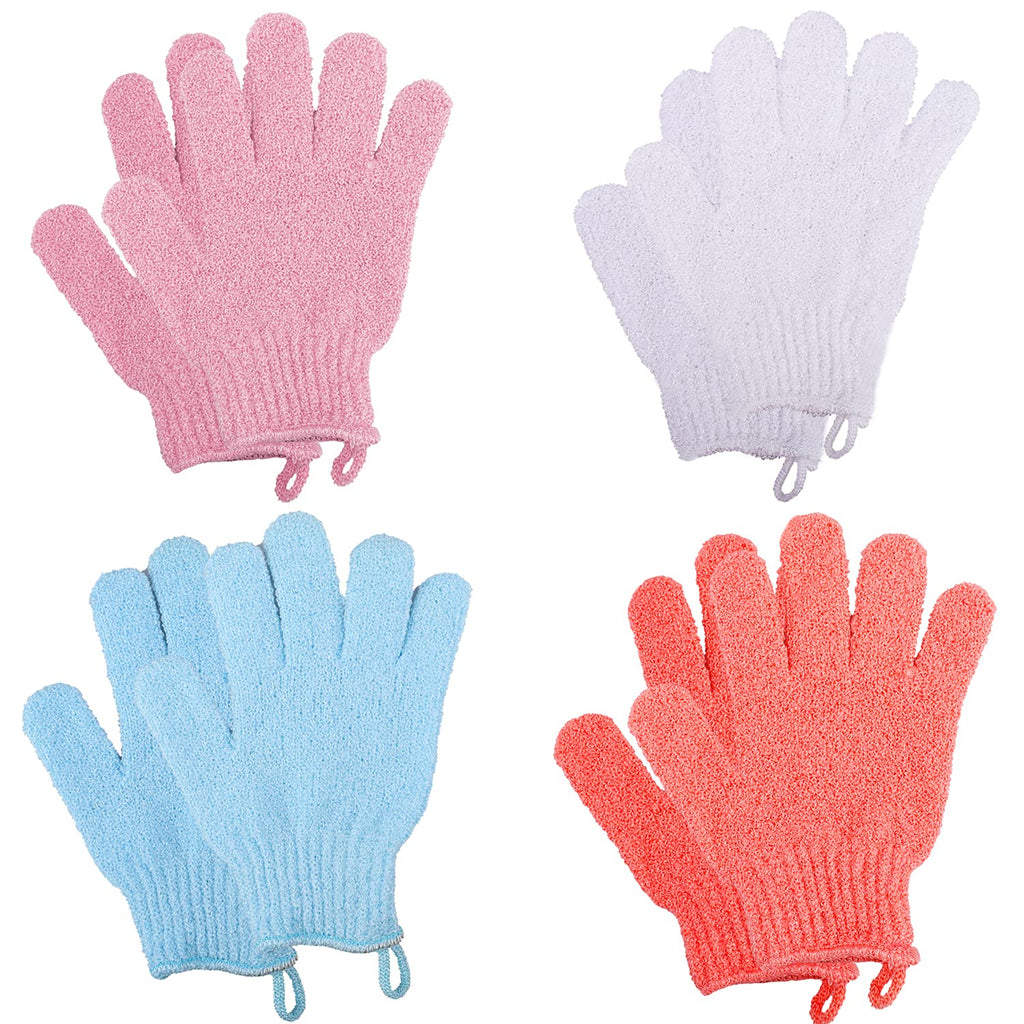 4 Pair Exfoliating Gloves, Polyester Exfoliator Mitt, Body Exfoliating Wash Glove Dead Skin Remover Shower Body Scrub Gloves for Adults and Kids, Ingrown(Blue, White, Pink, Orange） - NewNest Australia