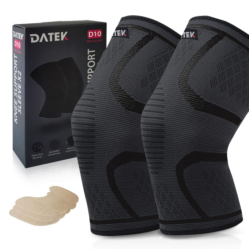 Datek Pair of Knee Brace Support Sleeves. Unisex compression knee sleeve to relieve knee pain, Meniscus tear, Arthritis. FREE 3 Natural Pain Relief Knee Plasters. Suitable for sports. (L) L - NewNest Australia