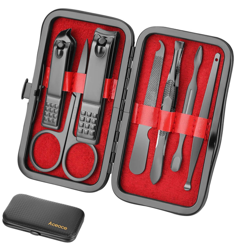 Manicure Set, 8 in 1 Portable Travel Essential Nail Clipper Set, Fashion Professional Stainless Steel Nail Clippers Pedicure Kit Grooming Gift For Men Women Friends and Parents Black and Red - NewNest Australia