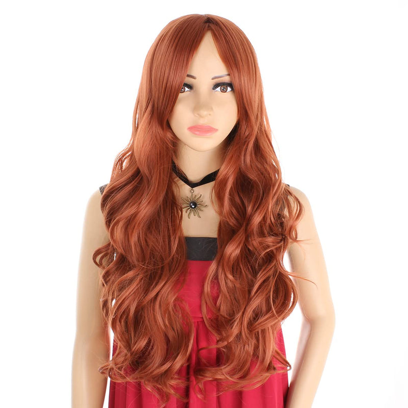 Xtrend 24Inch Body Wave Copper Red Wigs with Bangs Middle Part Natural Looking Glueless Long Curly Wavy Wig for Women Heat Resistant Fiber Synthetic Wigs for Daily Use 24 Inch (Pack of 1) Body Wave-Copper Red - NewNest Australia