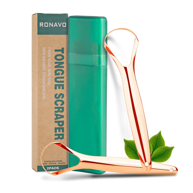 Copper Tongue Scrapers for Adults(2 Pack) with Travel Case, Cure Bad Breath (Medical Grade), Stainless Steel Tongue Cleaners, 100% BPA Free Metal Tongue Scrapers Fresher Breath in Seconds.by RONAVO - NewNest Australia