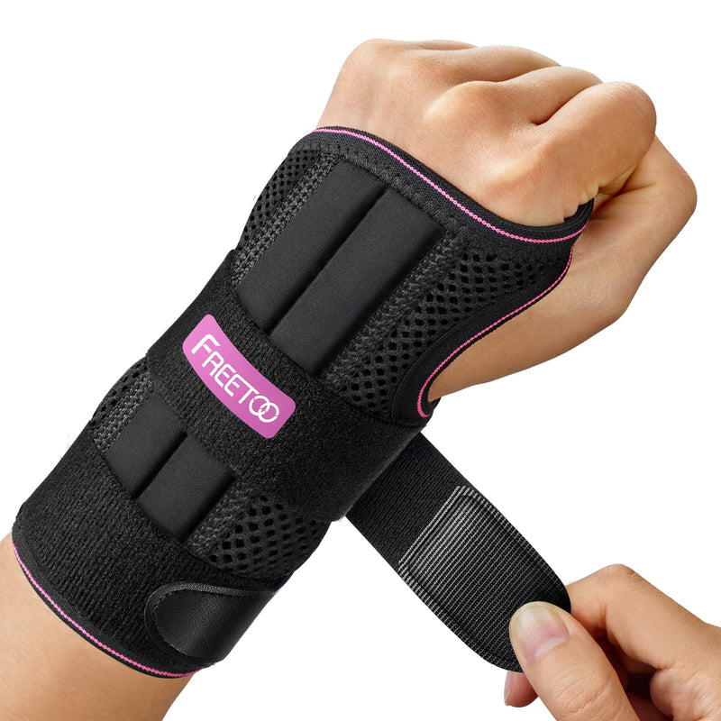 FREETOO Doctor Approved Wrist Support with 3 Stays,Adjustable Day Night Carpal Tunnel Wrist Splint for Men Women,Wrist Support Brace for Arthritis,Tendonitis,Sprained,RSI and Sports Protecting Left(13-20CM) Left-RoseRed - NewNest Australia