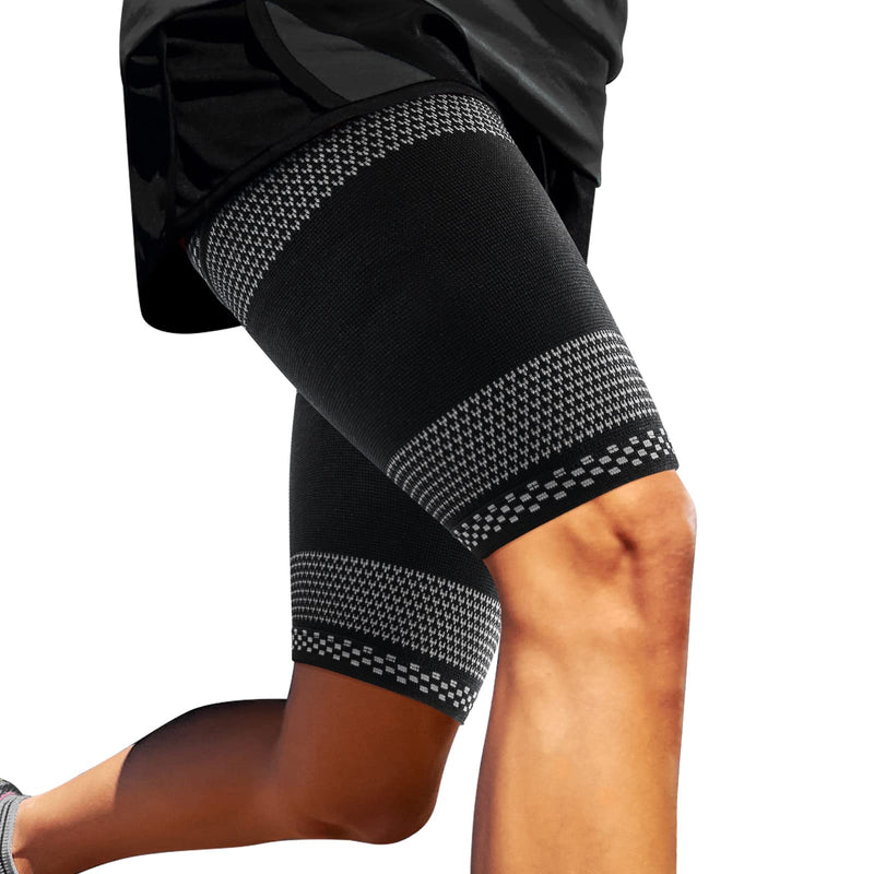 ABYON Thigh Compression Support Sleeves (Pair), Thigh Brace Breathable Elastic for Hamstring Quadricep Pain Relief, Anti Slip Upper Leg Sleeves for Men and Women Black Small - NewNest Australia