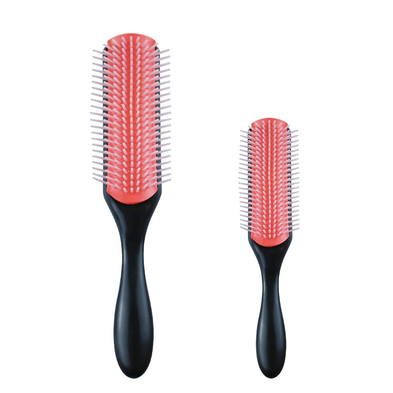 2 PCS Hair Brushes for Curly Hair, VEGCOO 9-Row Cushion Brush Nylon Bristle with Anti-Static Rubber Pad, Styling Hairbrush Tools for Blow Drying Hair Styling, Separating, Detangling, Shaping (2 Sizes) 2 Pieces - NewNest Australia