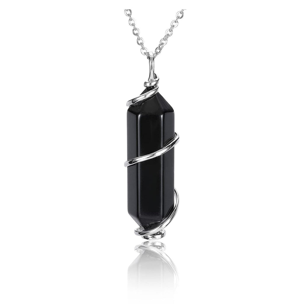 JOVIVI Black Obsidian Healing Crystal Hexagonal Pendant Necklace for Women Natural Obsidian Stone Chakra Reiki Point Crystal Pendant Jewellery Men Gifts Obsidian Crystal Point Pendant - NewNest Australia