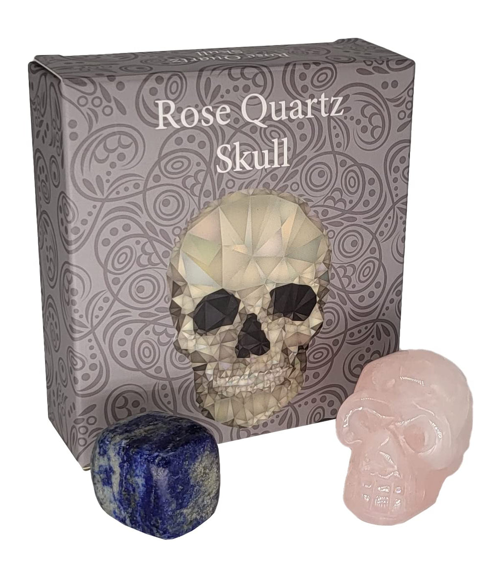 Rose Quartz Skull with *Extra* Chakra Crystal & Gift Box. Crystal 1½ Inch Skull with Tiger’s Eye, Turquoise, Amethyst, Lapis Lazuil, Clear Quartz or Other Crystal. Head Statue Ornament & Figurine. - NewNest Australia