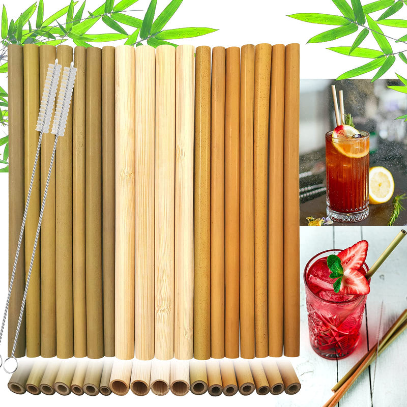 Daily Treasures 18Pcs Bamboo Drinking Straws, 7.9 Inches Natural Reusable Straws Biodegradable Bamboo Wooden Straws, Straight Boba Smoothie Straws Alternative to Plastic Straws with 2 Nylon Brushes - NewNest Australia