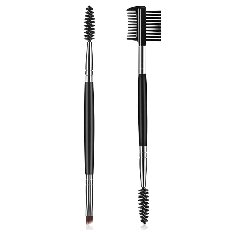 Eyebrow Brush and Comb Set, 2Pcs Eye Brow Brush, Professional Spoolie brushes, Firm Thin Angled Eyebrow Brush, Eyeliner Brush Kit, Precision Application & Blending (Black) Black - NewNest Australia
