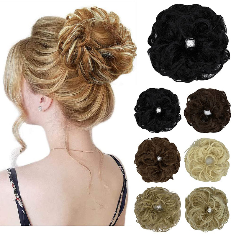 Messy Bun Hair Piece Scrunchies Extension Curly Wavy Updo Hairpieces Synthetic Chignon Ponytail Hair Accessories for Women Girls (Dark Black) 1 PCS 1# Dark Black - NewNest Australia