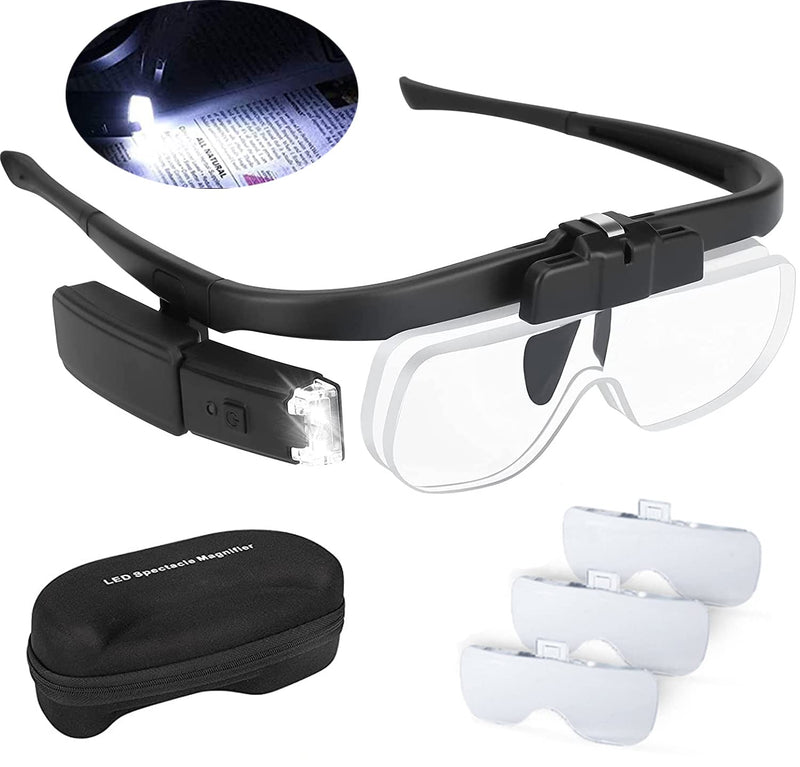 LTDOOIT Head Magnifier with Led Light Hands Free, Magnifying Glasses for Hobbies Reading Craft Close Work Usb Rechargeable, Headband Magnifier Glass with 3 Detachable Lenses 1.5X, 2X, 2.5X, Black - NewNest Australia