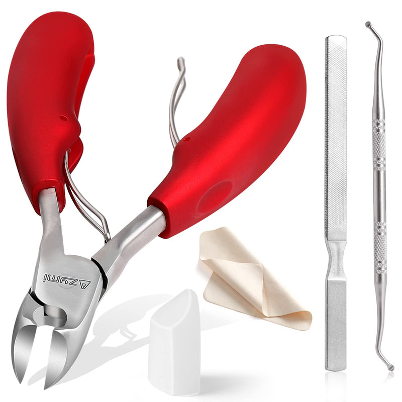 Toenail Clippers for Thick Nails, Azymi Podiatrist Toenail Clippers Scissors Set for Men Women Ingrown Thick Toenail Treatment, Sharp Curved Blades Wide Jaw Opening Non-slip Handles Red - NewNest Australia