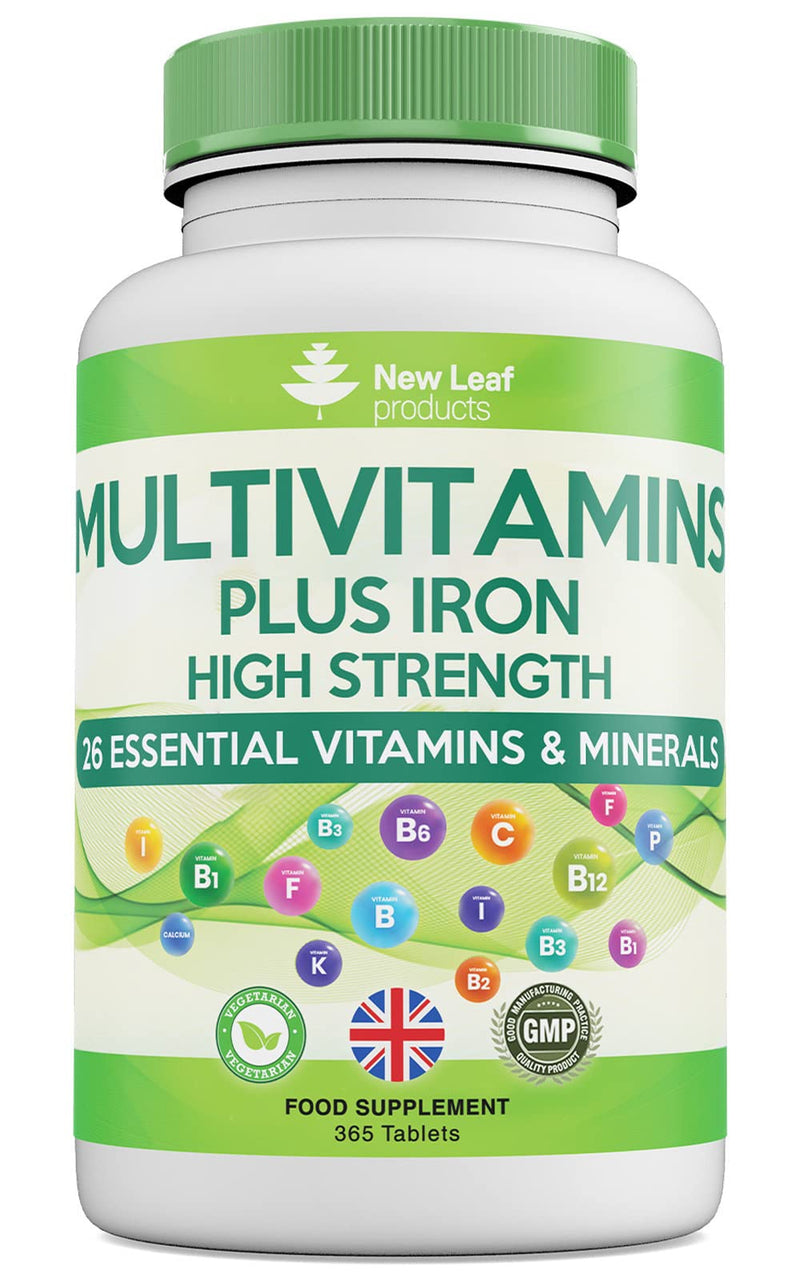 Multivitamin & Minerals - 365 Vegan Multivitamins Tablets (1 Year Supply) with Iron High Strength - 26 Essential Active Multivitamin Tablets for Women & Men A-Z Complete Daily Vitamins UK Made 365 Count (Pack of 1) - NewNest Australia