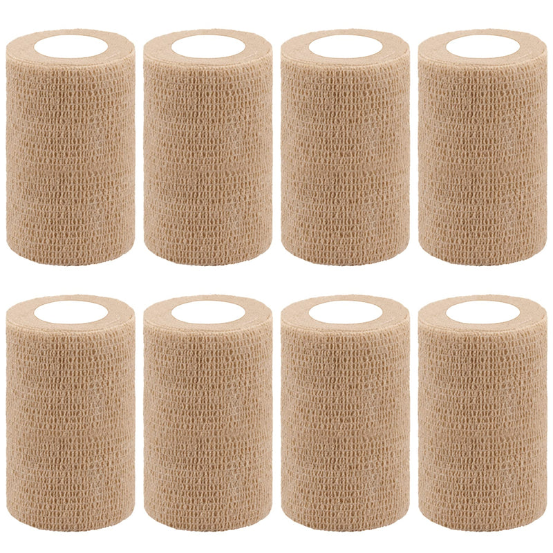 BQTQ 8 Rolls Cohesive Bandage 4 Inch Self Adherent Sport Wrap Tape Stretch Bandage Wrap Athletic Tape for Human and Animals Ankle Sprains Swelling, Beige - NewNest Australia