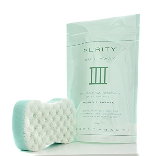 Rose & Caramel Purity Buff Away, Tan Erasing Soap Sponge. Mango Scent, Rapid Removal, Best Fake Tan Remover. Exfoliating Body Scrub, Bath & Shower Body Scrub Exfoliating Sponge (200g) - NewNest Australia