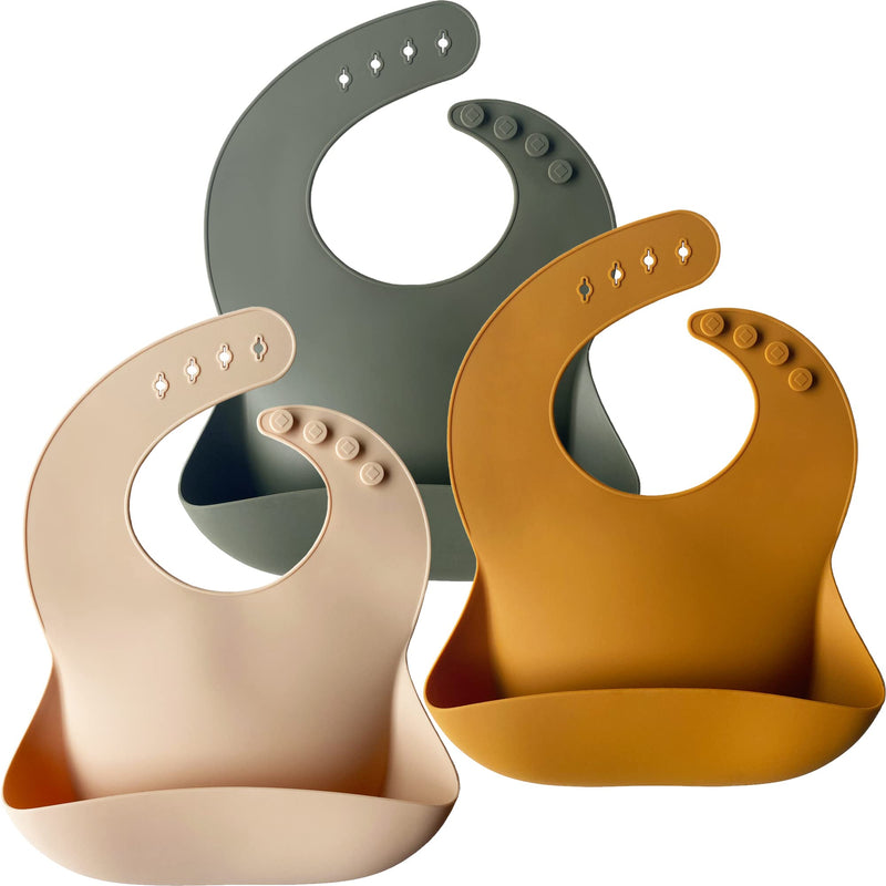Moonkie Silicone Baby Bibs Set Of 3, BPA Free Soft Adjustable Fit Waterproof Feeding Bibs for Babies and Toddlers(Cream/Buck/Olive Green) Cream/Buck/Olive Green - NewNest Australia