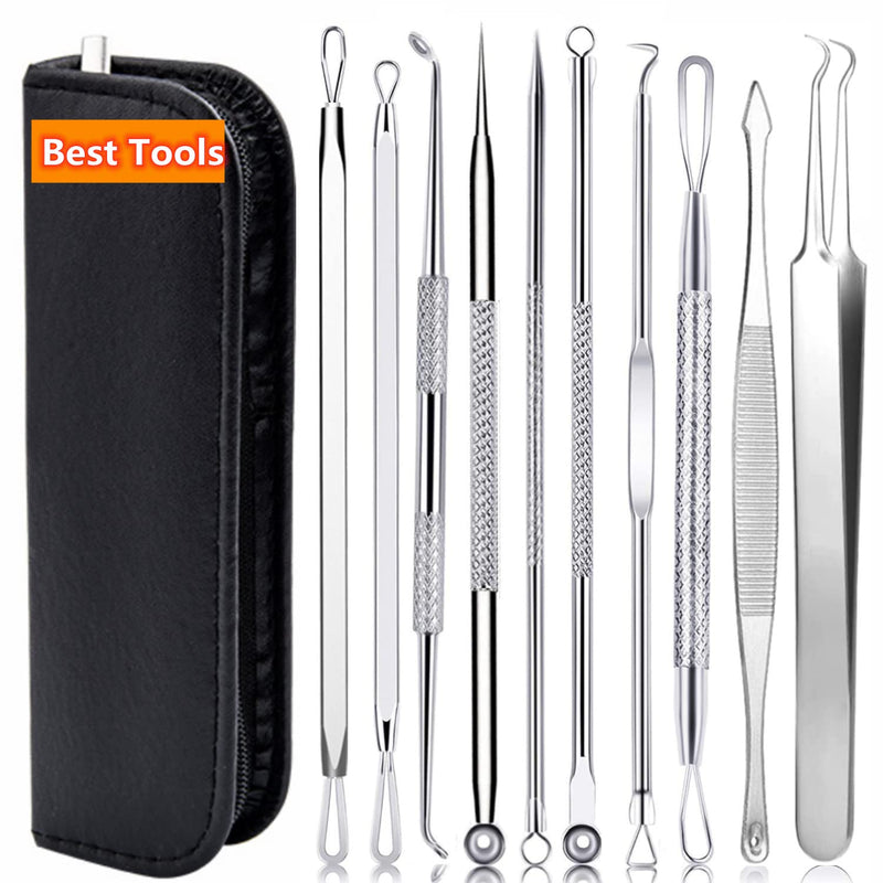 AIBEE 10 Pcs Blackhead Remover Pimple Popper Tool Kit,Comedone Extractor Tools for Acne, Blackhead,Whitehead,Pimples,Spot,Zit Removal Tool on Nose Face Skin Stainless Steel - NewNest Australia