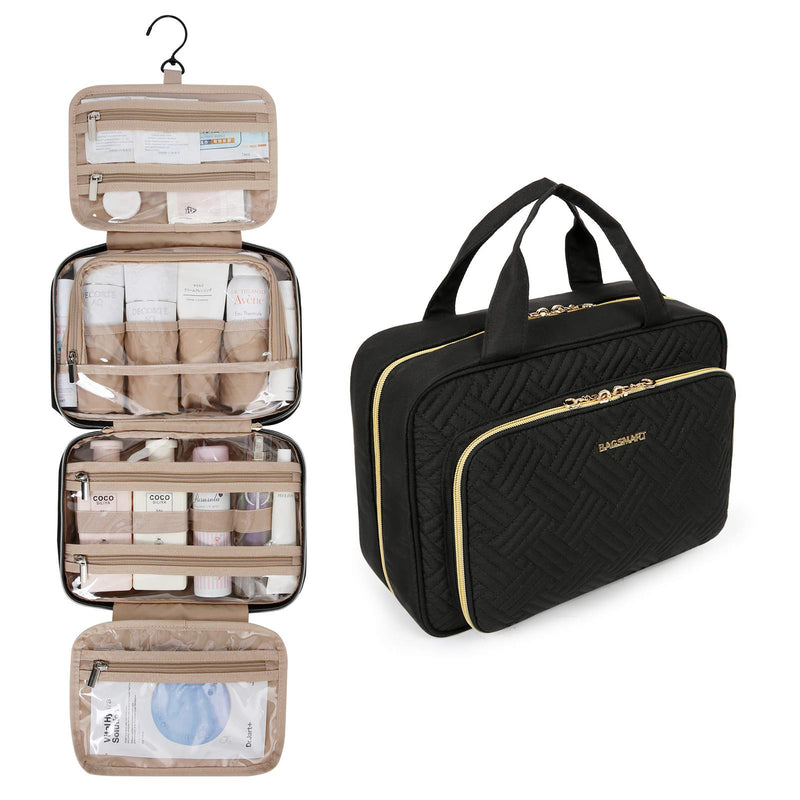 BAGSMART Toiletry Bag Hanging Travel Organizer with TSA Approved Transparent Cosmetic Bag and Detachable Makeup Pouch for Full Sized Toiletries, Medium-Black M - NewNest Australia