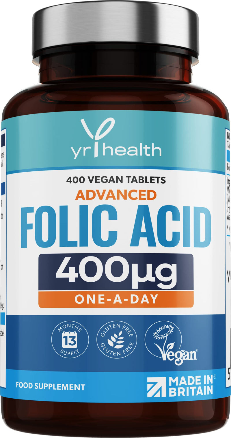 Folic Acid 400 mcg Tablets - 400 Vegan Vitamin B9 Tablets for Women, 13 Month Supply, Folic Acid Pregnancy for Normal Function of Immune System and Maternal Tissue Growth - Made in The UK by YrHealth - NewNest Australia