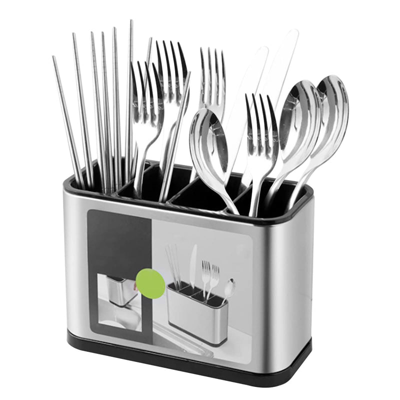 Keyohome Kitchen Cutlery Holder Stainless Steel Large Capacity Utensil Holder with Divider Weighted Base for No Tipping for All Kitchens Countertop or Table,18x13x8.6cm - NewNest Australia