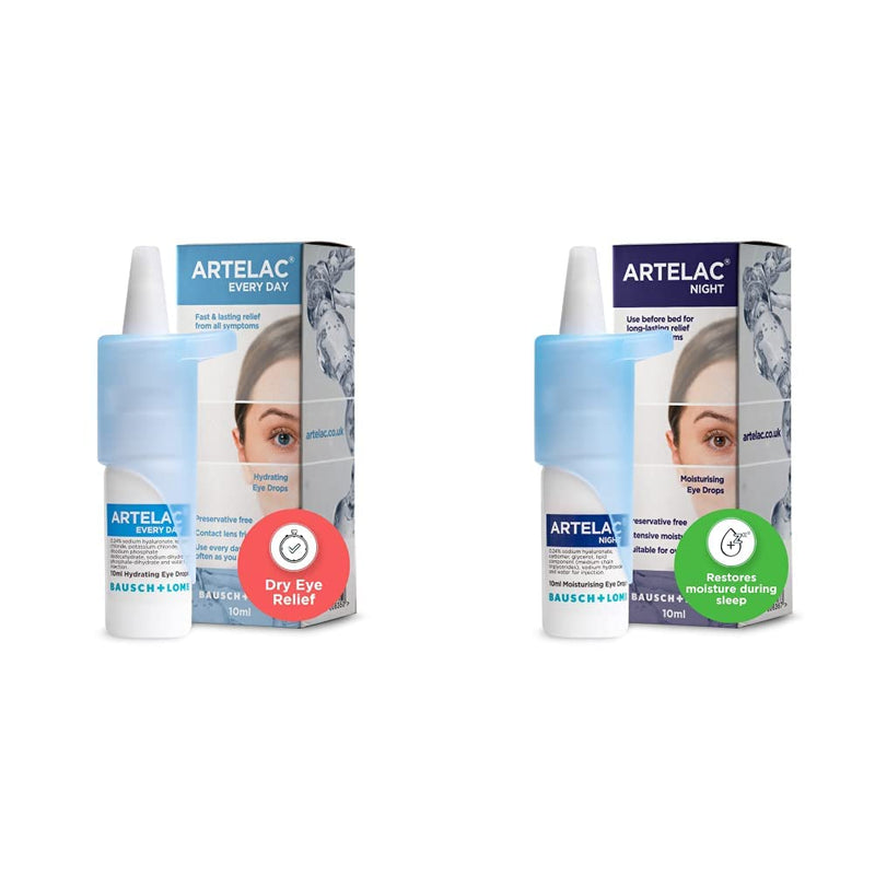 Artelac Eye Drops Multipack, Every Day x3 Night x1, Every Day Eye Drops for Dry Eyes Treatment, Preservative Free and Night Eye Drops, Symptom Relief for Tired and Tearing Eyes, Every Day x 3 + Night - NewNest Australia