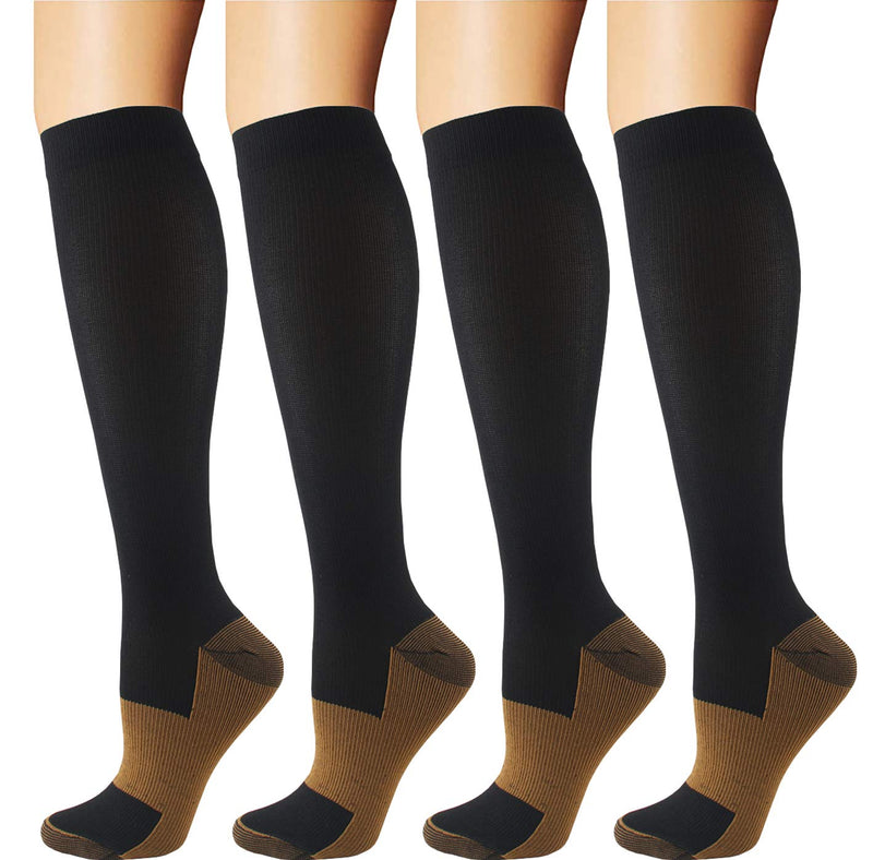 4 Pairs Copper Compression Socks for Men & Women 15-20 mmHg Medical Graduated Compression Stockings for Sports Running Plantar Fasciitis Nurses Shin Splints Diabetic S-M Black - 4pairs - NewNest Australia