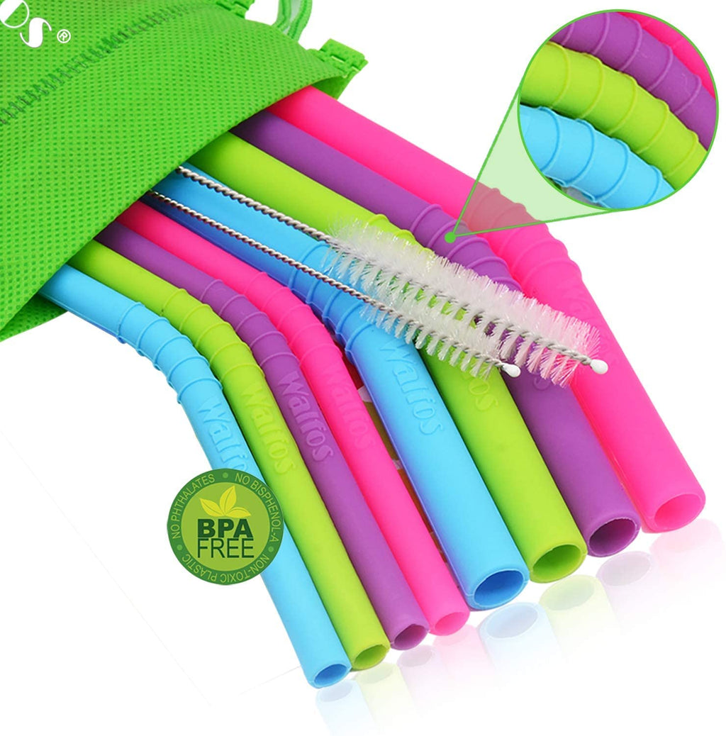 Walfos Reusable Silicone Straws - Long 2 Size Flexible Drinking Straws for Smoothie, Milkshake, Cocktail and Hot Drinks - 4 Big Straws + 4 Regular Straws BPA Free+ Cleaning Brushes + 1 Storage Pouch - NewNest Australia