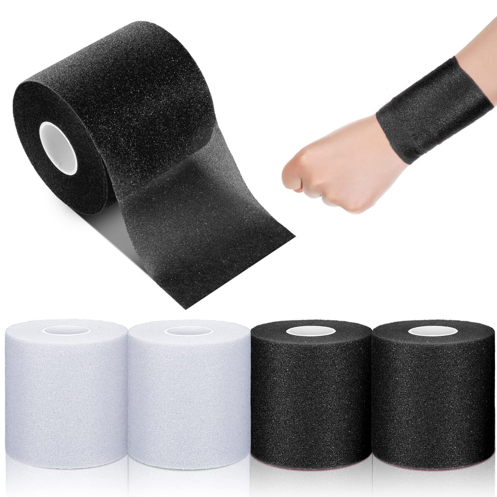 4 Pieces Foam Underwrap Athletic Foam Tape Sports Pre Wrap Athletic Tape Sports Tape for Ankles Wrists Hands Knees and Hair, 2.75 x 30 Yards (Black, White) Black, White - NewNest Australia