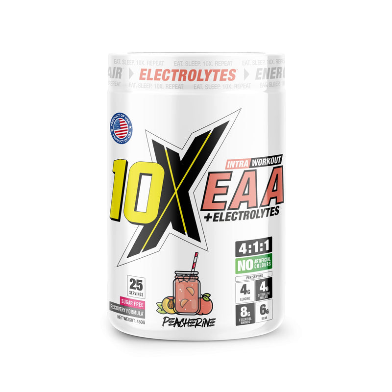 10X Athletic Full Essential Amino Acids Blend with Electrolytes, Sugar Free EAA Powder for Energy, Endurance, Hydration and Recover, 25 Servings, 450 g Various Flavours (Peacherine) Peacherine - NewNest Australia