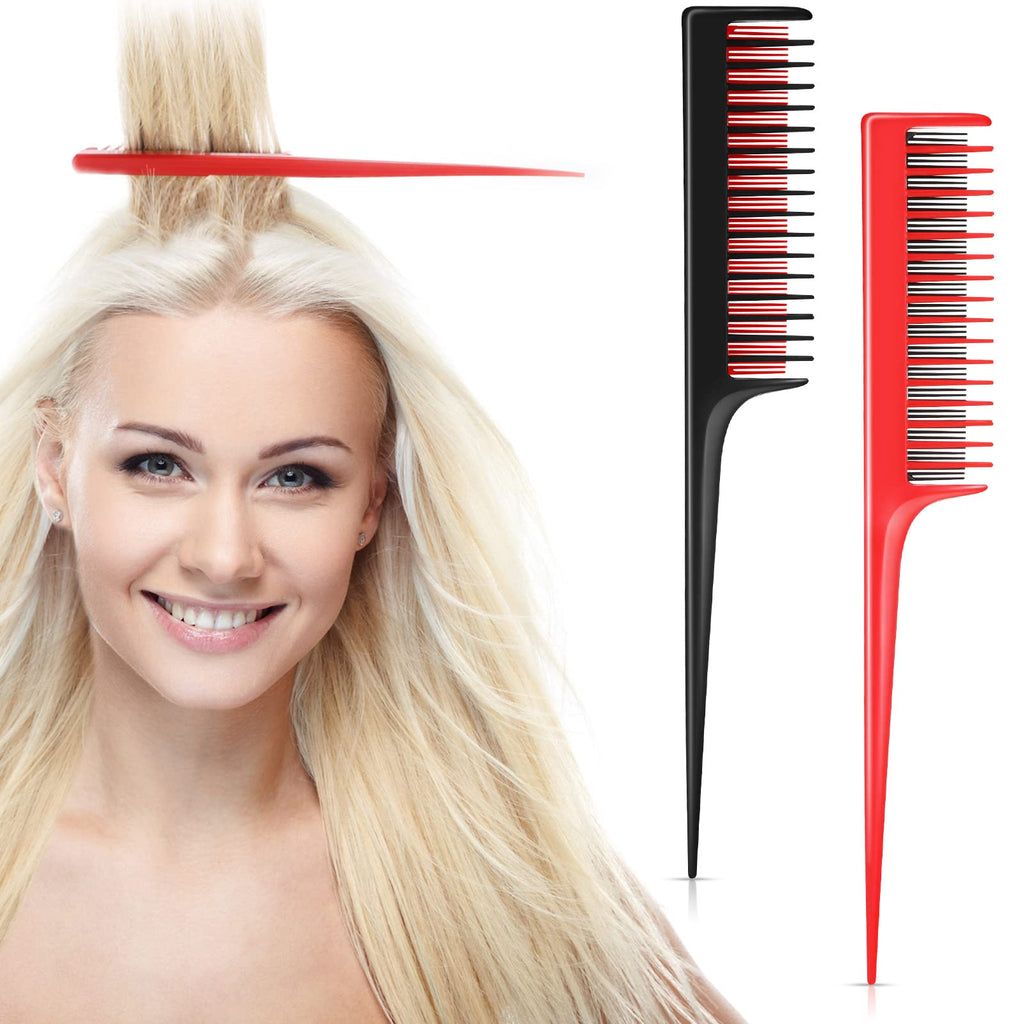 Patelai 2 Pieces Hairdressing Back Combing Triple Teasing Comb Rat Tail Comb Back Combing Hair Root Teasing, Adding Volume, Evening Styling, Black and Red - NewNest Australia