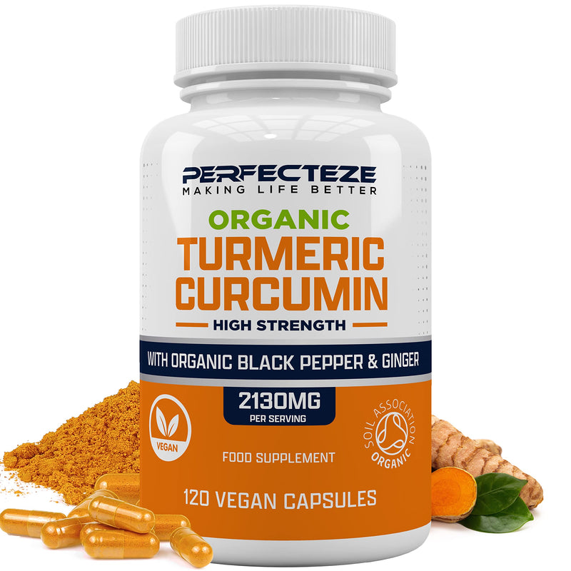 Organic Turmeric Curcumin High Strength and Black Pepper with Ginger 120 Veg Capsules 2130MG Advanced Turmeric with Active Ingredient Curcumin Organic Vegan 120 Capsules (3 Month Supply) - NewNest Australia