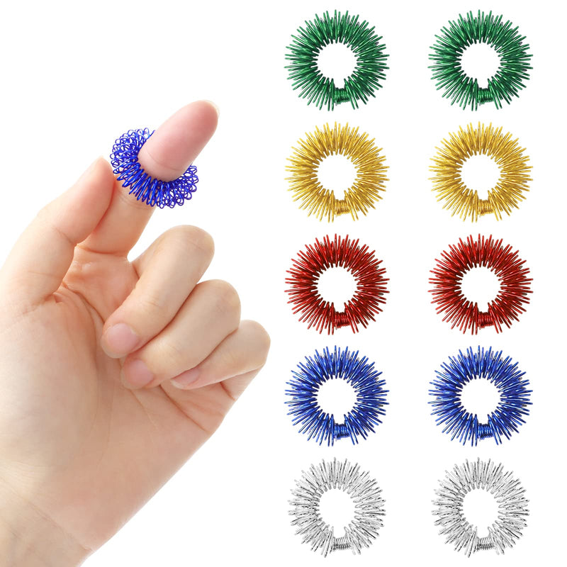 Spiky Sensory Decompression Finger Rings, 10 Pieces Stretchy Stainless Steel Acupressure Massage Rings, Stress Relief Anxiety Acupuncture Massage Rings Set for Women, Men, Children, Therapy, Pain - NewNest Australia