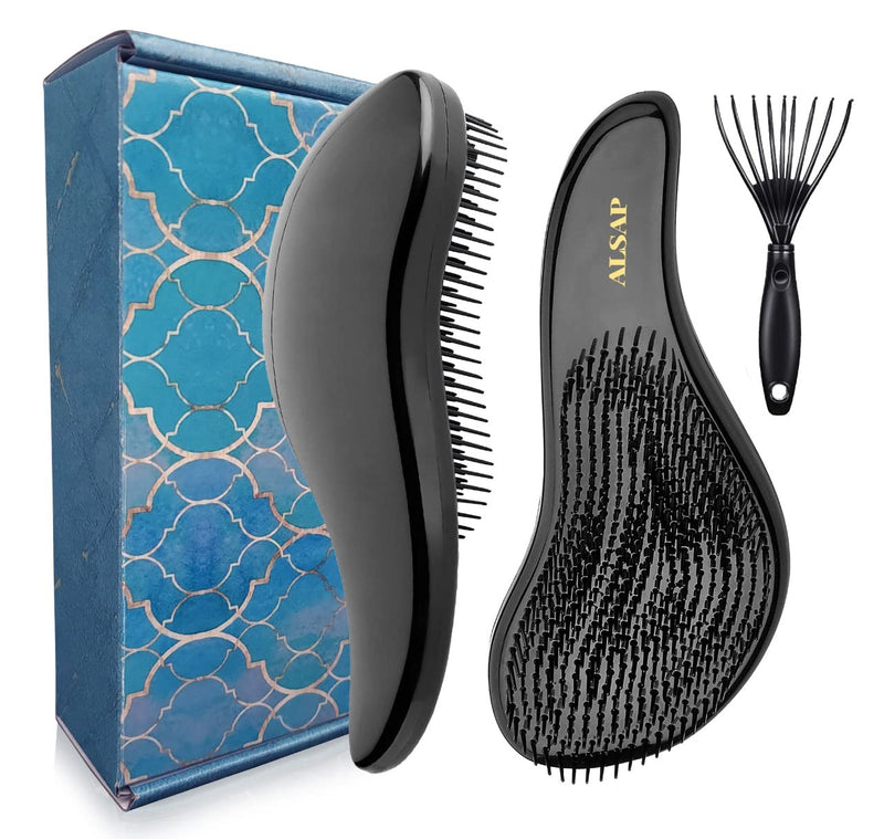 ALSAP Detangler Hair Brush with Combing Tool - Tangle Teaser Hair Brush for Women / Girls / Kids - Detangling Accessories for Long / Short - Curly / Wavy and Wet hair (black) black - NewNest Australia