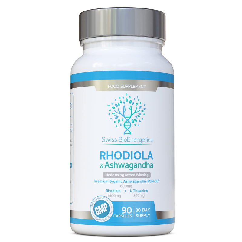 Rhodiola & Ashwagandha with L-Theanine - Award Winning Ashwagandha KSM-66 600mg & 1500mg Rhodiola (3% Rosavins - 1% Salidrosides) whole root equivalent- adaptogen combo- No artificial fillers- UK Made - NewNest Australia