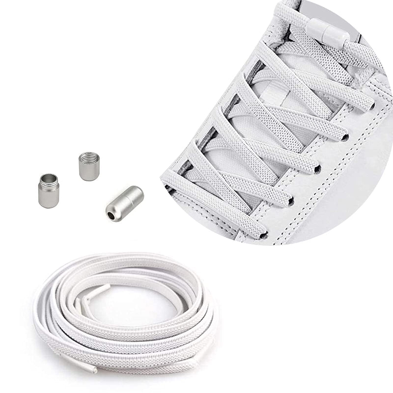 No Tie Elastic Shoelaces,Flat Shoelaces with Metal Buckles, Shoelaces Replacement, Elastic No Tie Shoe Laces for Sneakers Kids/Adults Adjustable Laces, Rubber Tieless Laces Elastic for All Shoes White - NewNest Australia
