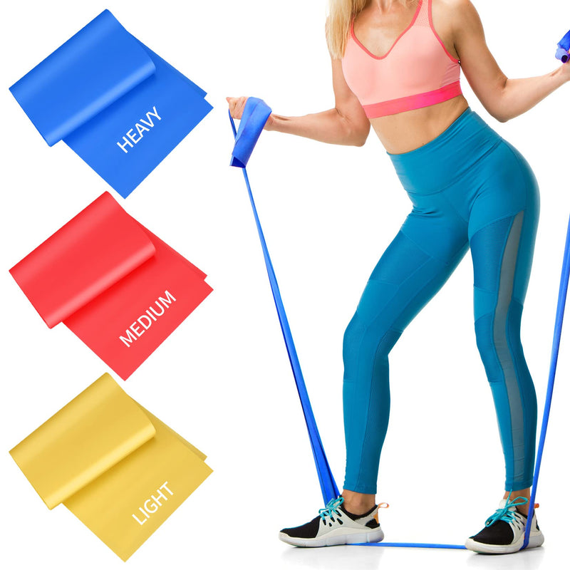 Resistance Bands Set, 3 Pack Elastic Exercise Band, 2M / 6.5 FT Stretch Bands with 3 Resistance Levels, Strength Training, Pilates, Yoga, Fitness, Red,Yellow,Blue, (ZHIO-HM8323) - NewNest Australia