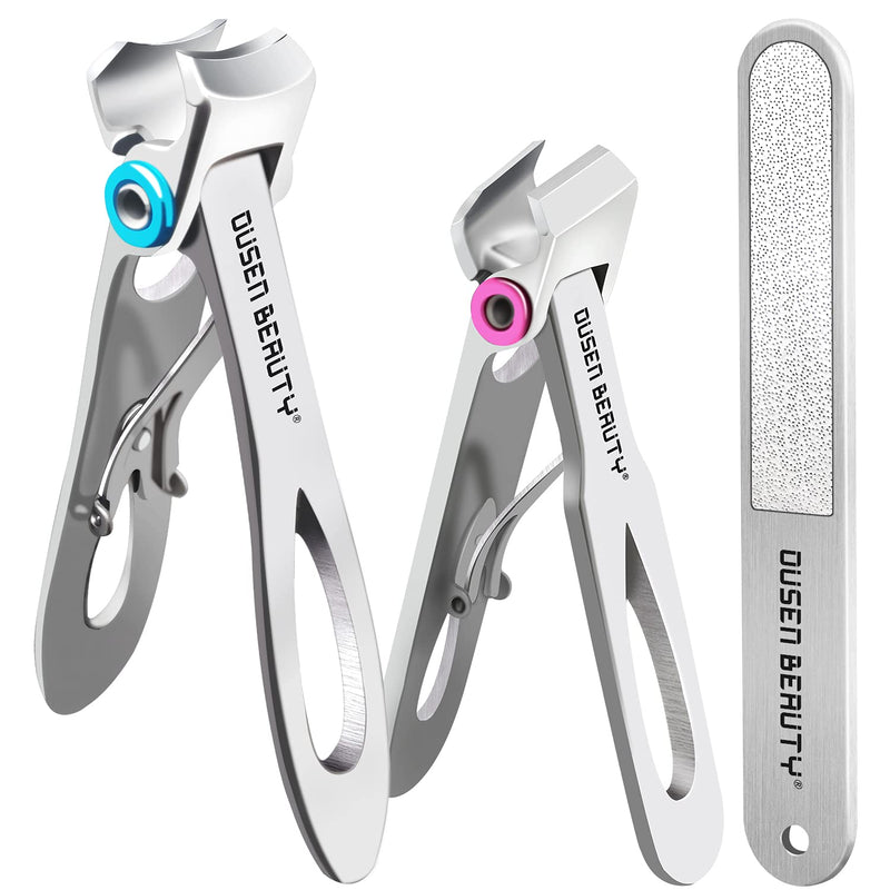 Nail Clippers for Thick Nails, Wide Jaw Opening Nail Clippers with Curved and Slant Straight Blade Edge, Heavy Duty Thick Toenail Clippers Fingernail Cutters Set with File for Seniors Adult Men Women Silver (Curved + Straight) - NewNest Australia