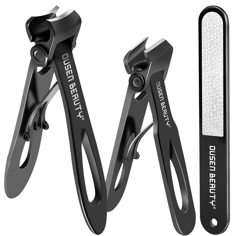 Nail Clippers for Thick Nails, Wide Jaw Opening Nail Clippers with Curved and Slant Straight Blade Edge, Heavy Duty Thick Toenail Clippers Fingernail Cutters Set with File for Seniors Adult Men Women Black (Curved + Straight) - NewNest Australia