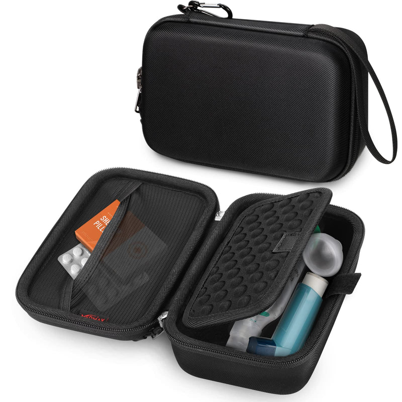 MEDMAX Hard Shell Case for Asthma Inhaler, Protective Portable Shockproof Anti-Scratch Medicine Travel Carrying Case with Clip and Handle Strap Compatible with Chamber Inhaler Spacer Masks, (Black) Black - NewNest Australia